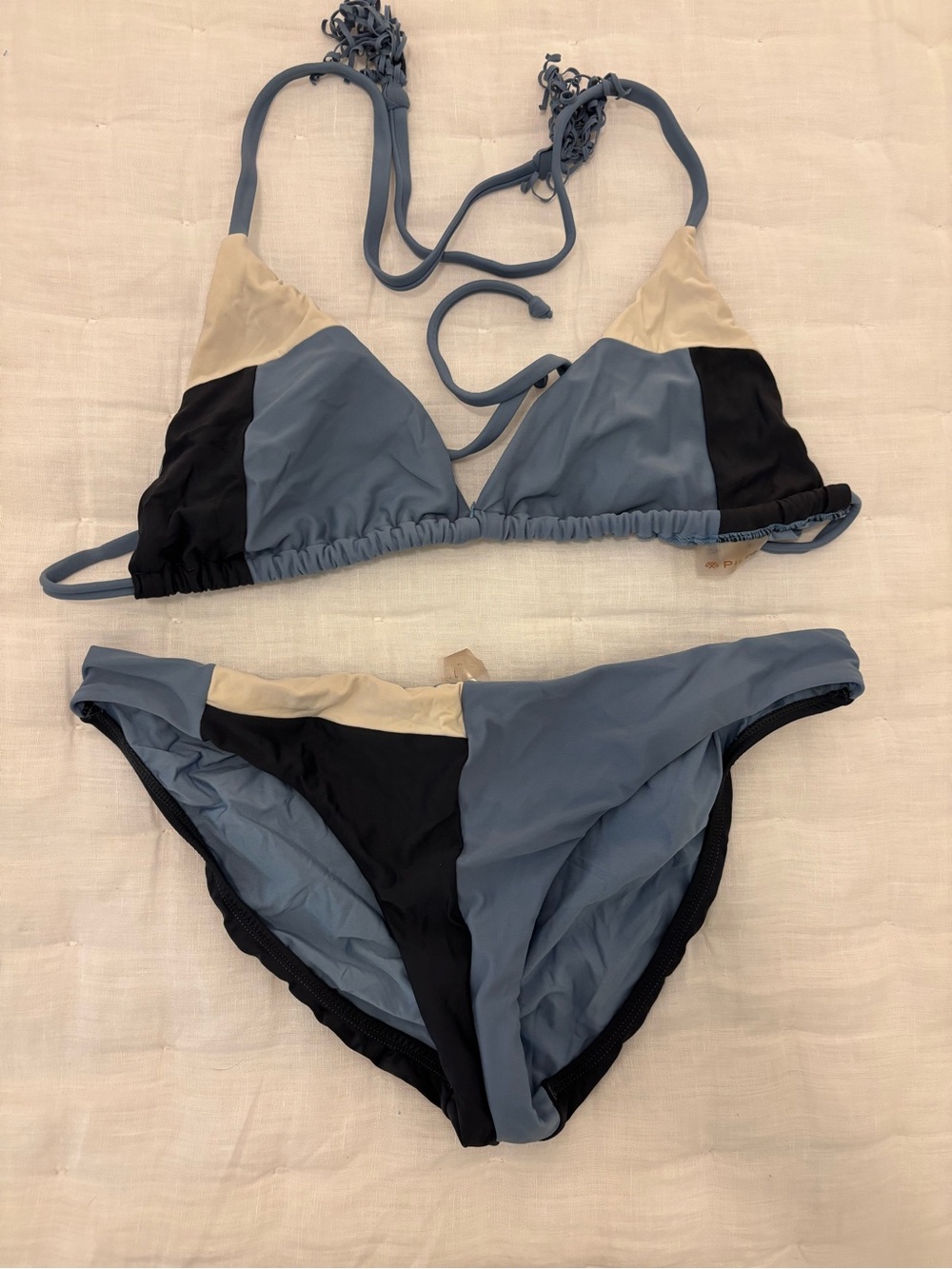 Pilyq Colorblock Triangle Bikini Set - Blue, Black, Cream